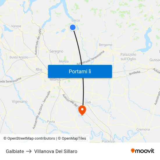 Galbiate to Villanova Del Sillaro map