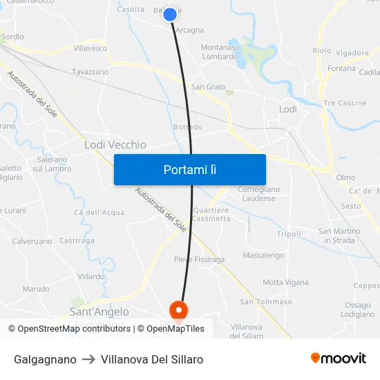 Galgagnano to Villanova Del Sillaro map