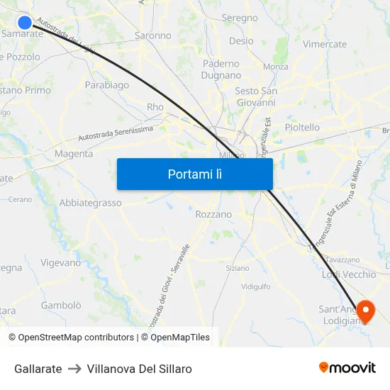 Gallarate to Villanova Del Sillaro map