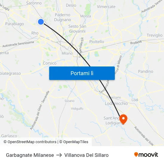 Garbagnate Milanese to Villanova Del Sillaro map