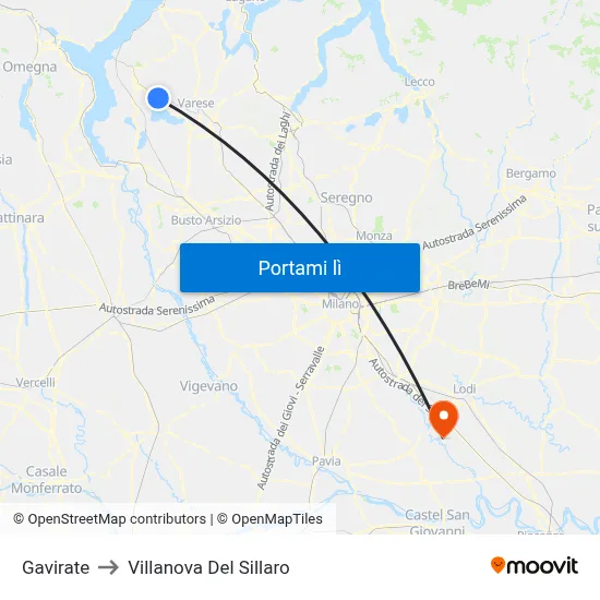 Gavirate to Villanova Del Sillaro map