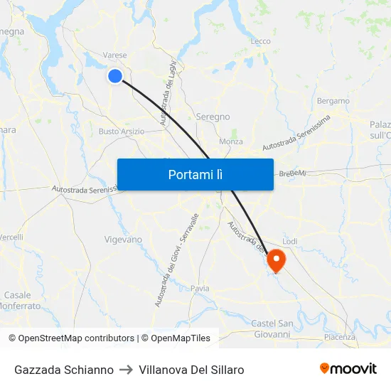 Gazzada Schianno to Villanova Del Sillaro map