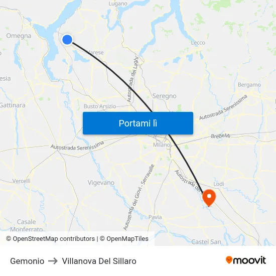 Gemonio to Villanova Del Sillaro map