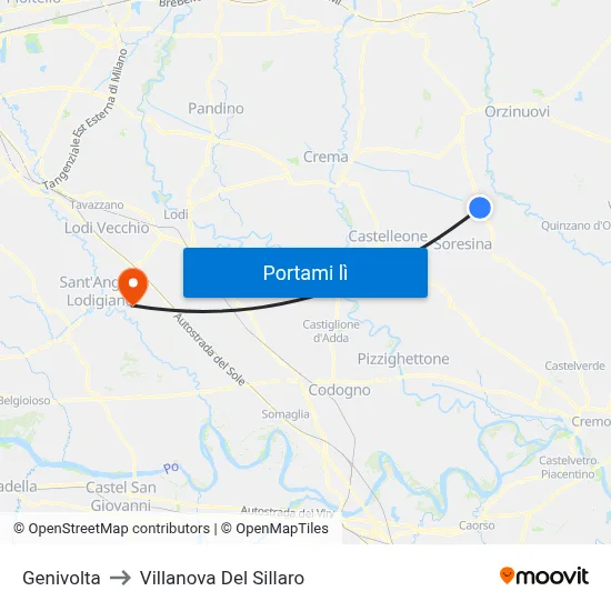 Genivolta to Villanova Del Sillaro map