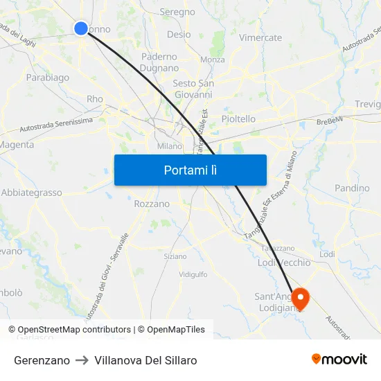 Gerenzano to Villanova Del Sillaro map