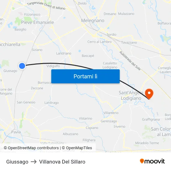 Giussago to Villanova Del Sillaro map