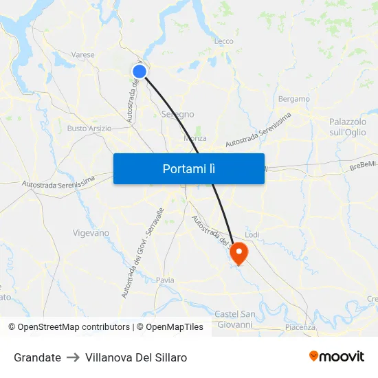 Grandate to Villanova Del Sillaro map