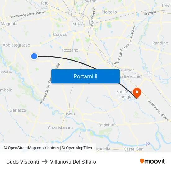 Gudo Visconti to Villanova Del Sillaro map