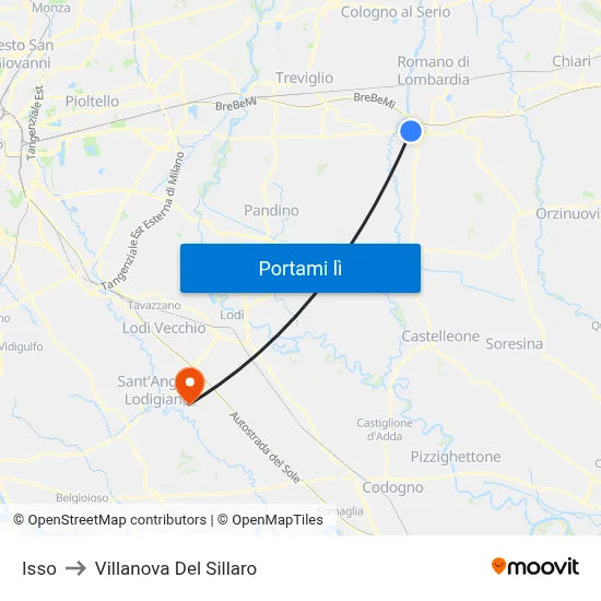 Isso to Villanova Del Sillaro map