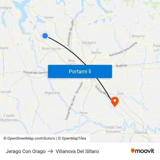 Jerago Con Orago to Villanova Del Sillaro map