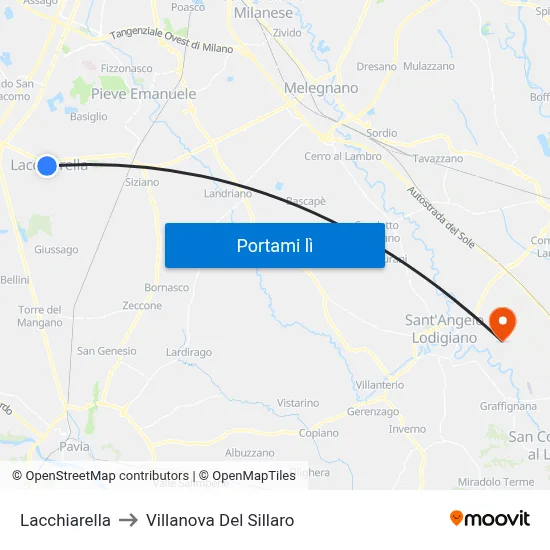Lacchiarella to Villanova Del Sillaro map