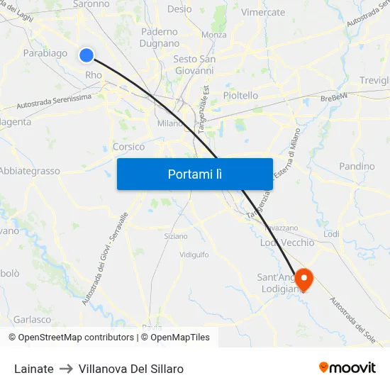 Lainate to Villanova Del Sillaro map