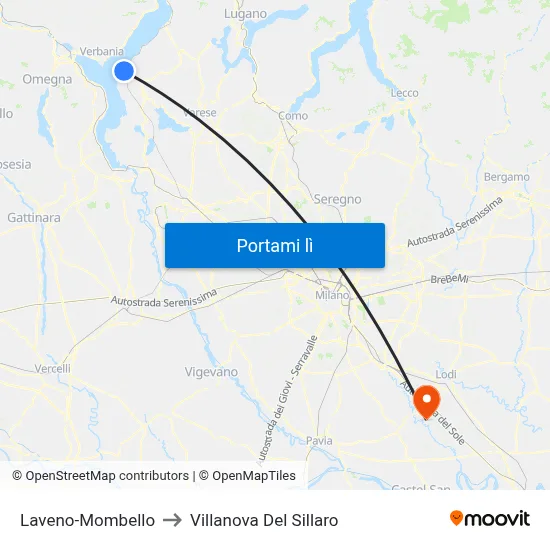 Laveno-Mombello to Villanova Del Sillaro map