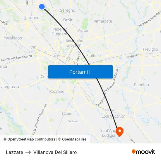 Lazzate to Villanova Del Sillaro map