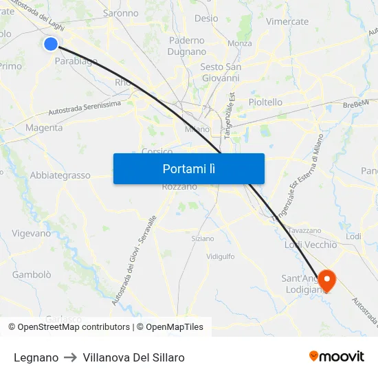 Legnano to Villanova Del Sillaro map