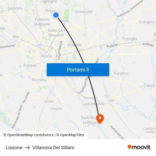 Lissone to Villanova Del Sillaro map
