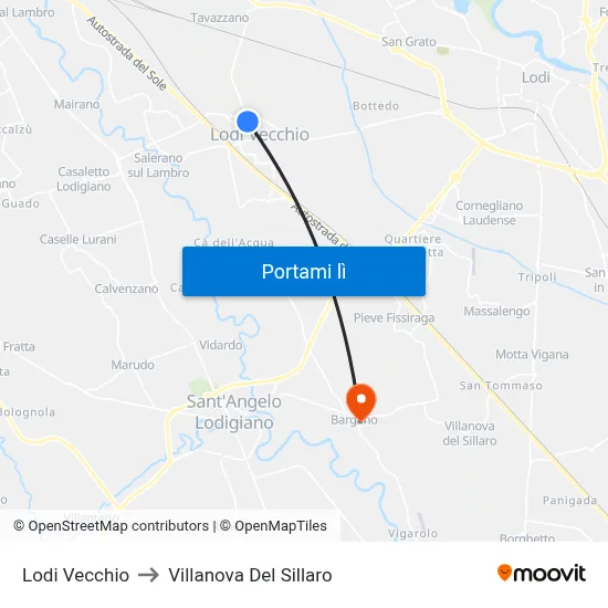 Lodi Vecchio to Villanova Del Sillaro map