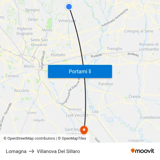 Lomagna to Villanova Del Sillaro map