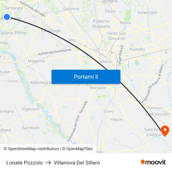 Lonate Pozzolo to Villanova Del Sillaro map