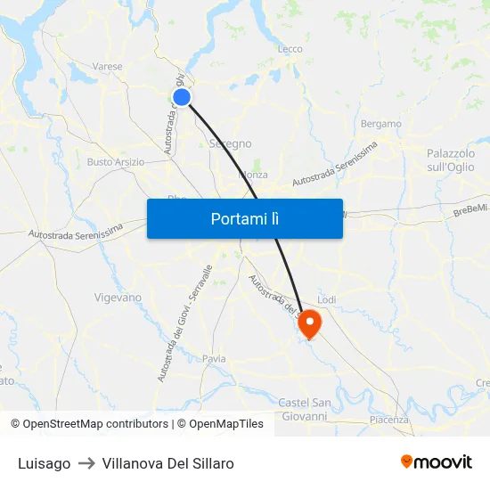 Luisago to Villanova Del Sillaro map