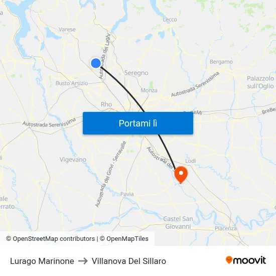 Lurago Marinone to Villanova Del Sillaro map