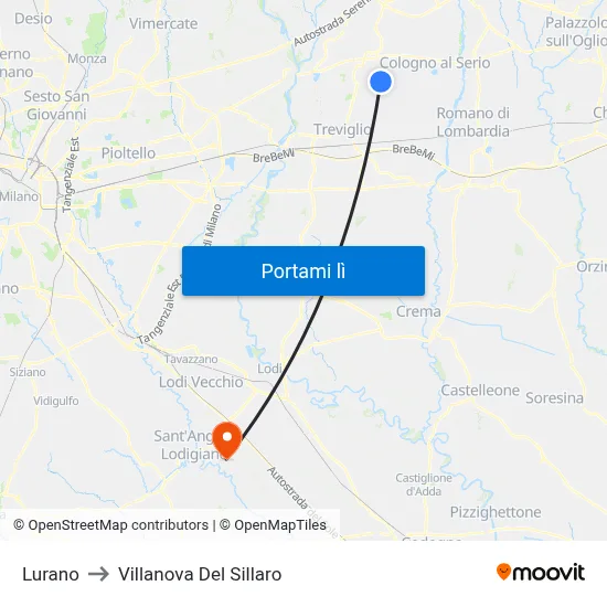 Lurano to Villanova Del Sillaro map