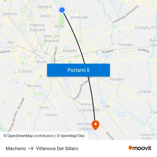 Macherio to Villanova Del Sillaro map