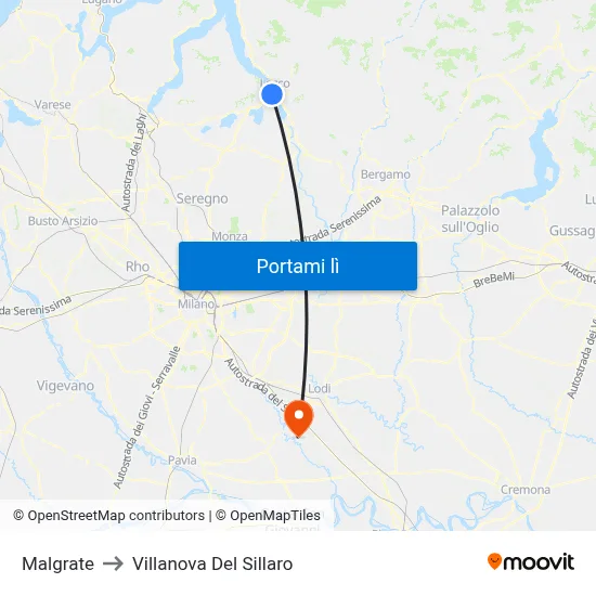 Malgrate to Villanova Del Sillaro map