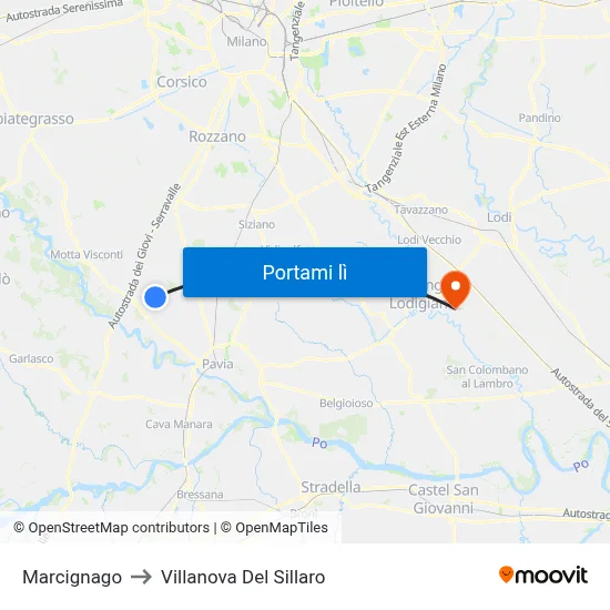 Marcignago to Villanova Del Sillaro map