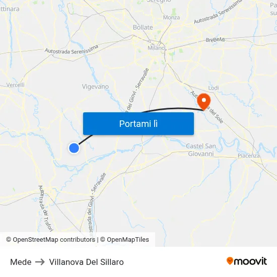 Mede to Villanova Del Sillaro map