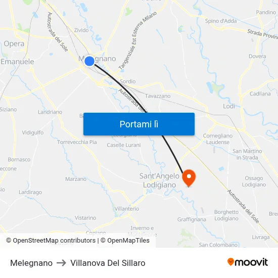 Melegnano to Villanova Del Sillaro map