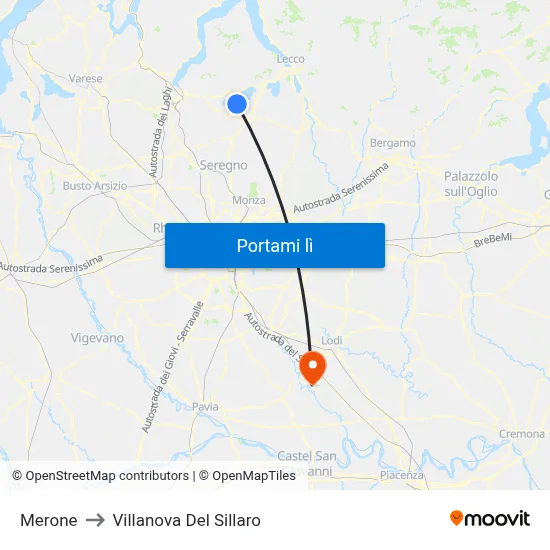 Merone to Villanova Del Sillaro map