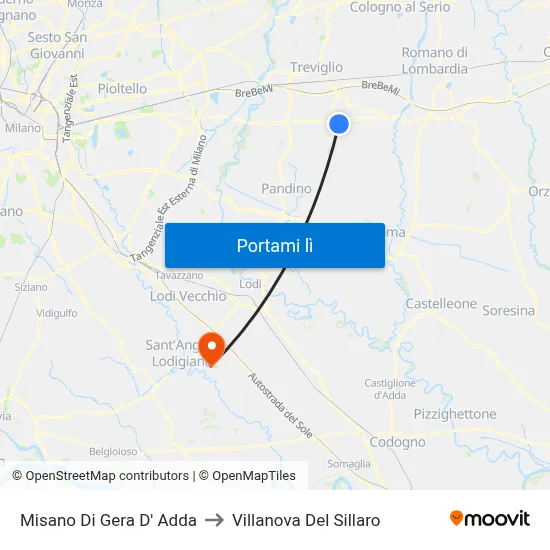 Misano Di Gera D' Adda to Villanova Del Sillaro map
