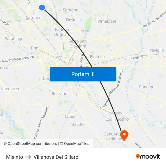 Misinto to Villanova Del Sillaro map