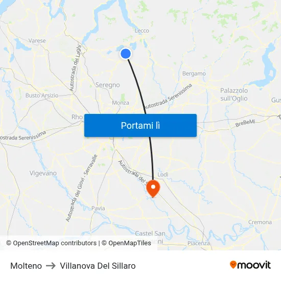 Molteno to Villanova Del Sillaro map