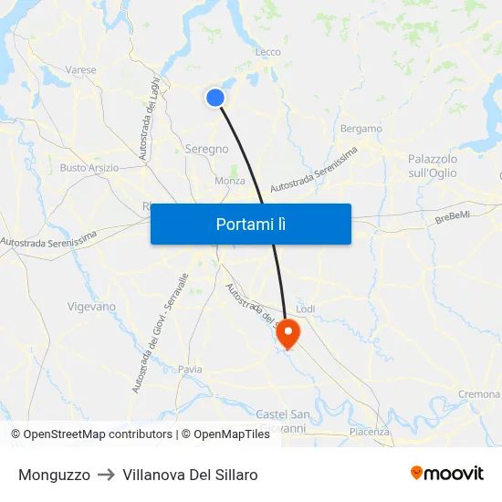 Monguzzo to Villanova Del Sillaro map