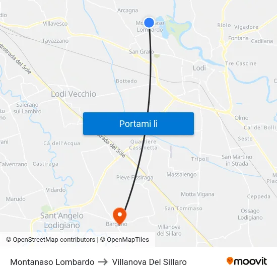 Montanaso Lombardo to Villanova Del Sillaro map
