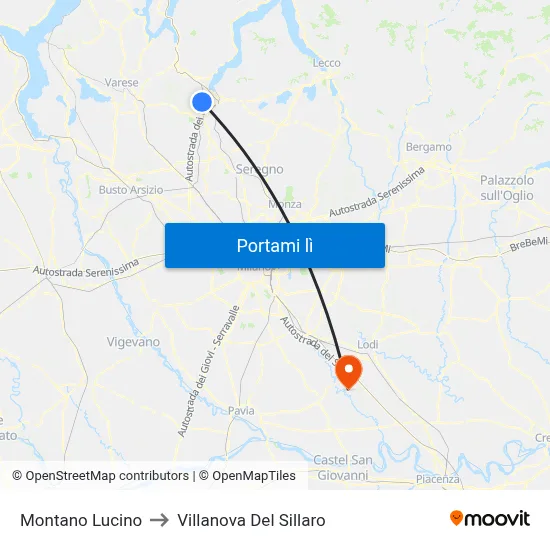 Montano Lucino to Villanova Del Sillaro map