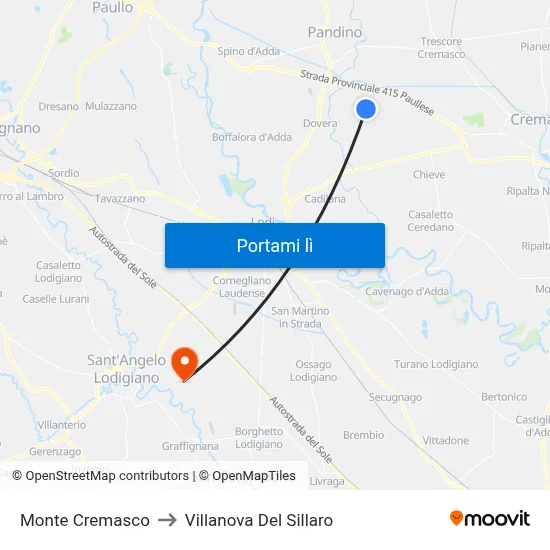 Monte Cremasco to Villanova Del Sillaro map