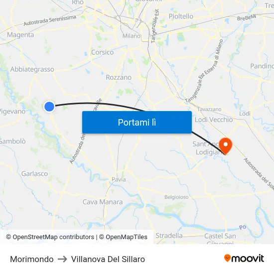 Morimondo to Villanova Del Sillaro map