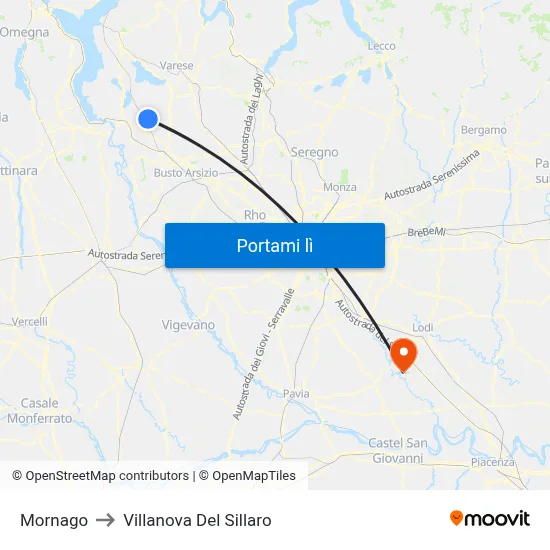 Mornago to Villanova Del Sillaro map