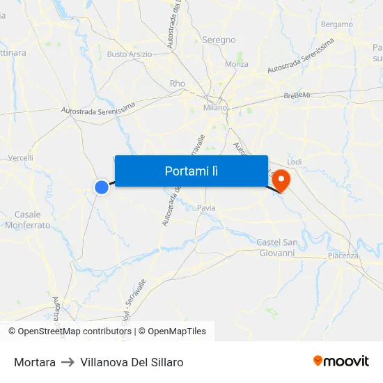 Mortara to Villanova Del Sillaro map
