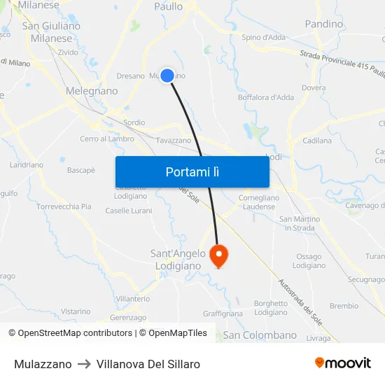 Mulazzano to Villanova Del Sillaro map