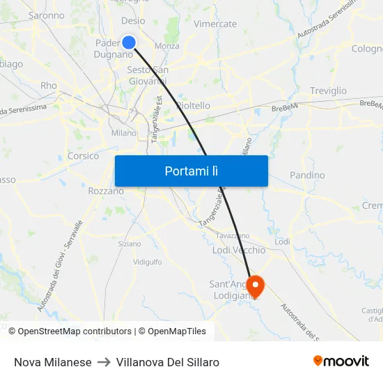 Nova Milanese to Villanova Del Sillaro map