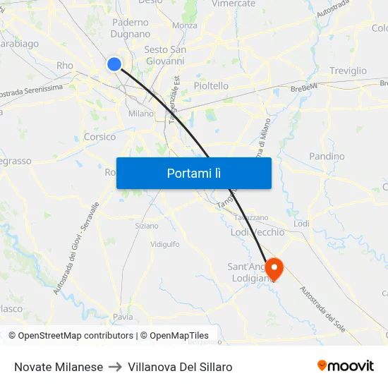 Novate Milanese to Villanova Del Sillaro map