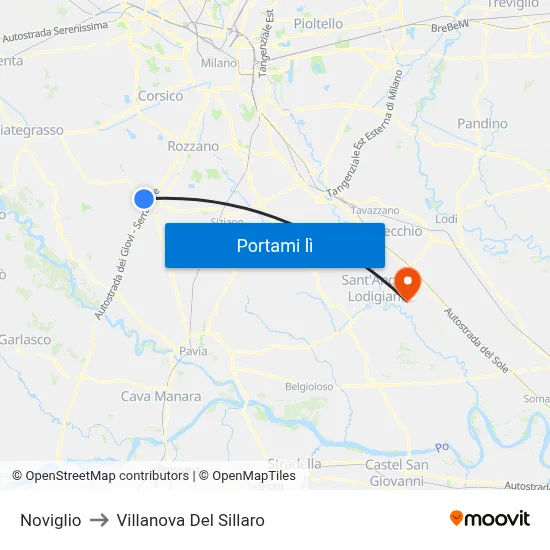 Noviglio to Villanova Del Sillaro map