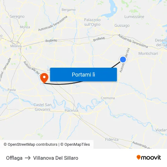 Offlaga to Villanova Del Sillaro map