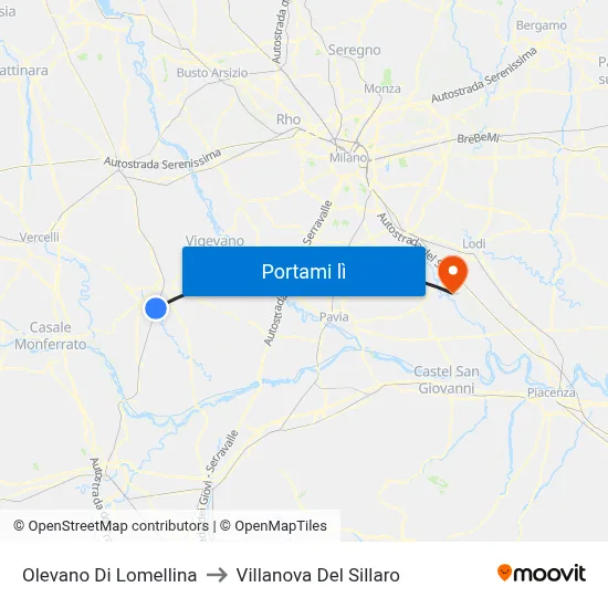 Olevano Di Lomellina to Villanova Del Sillaro map
