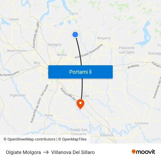 Olgiate Molgora to Villanova Del Sillaro map