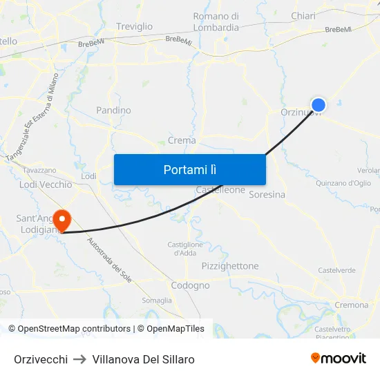 Orzivecchi to Villanova Del Sillaro map